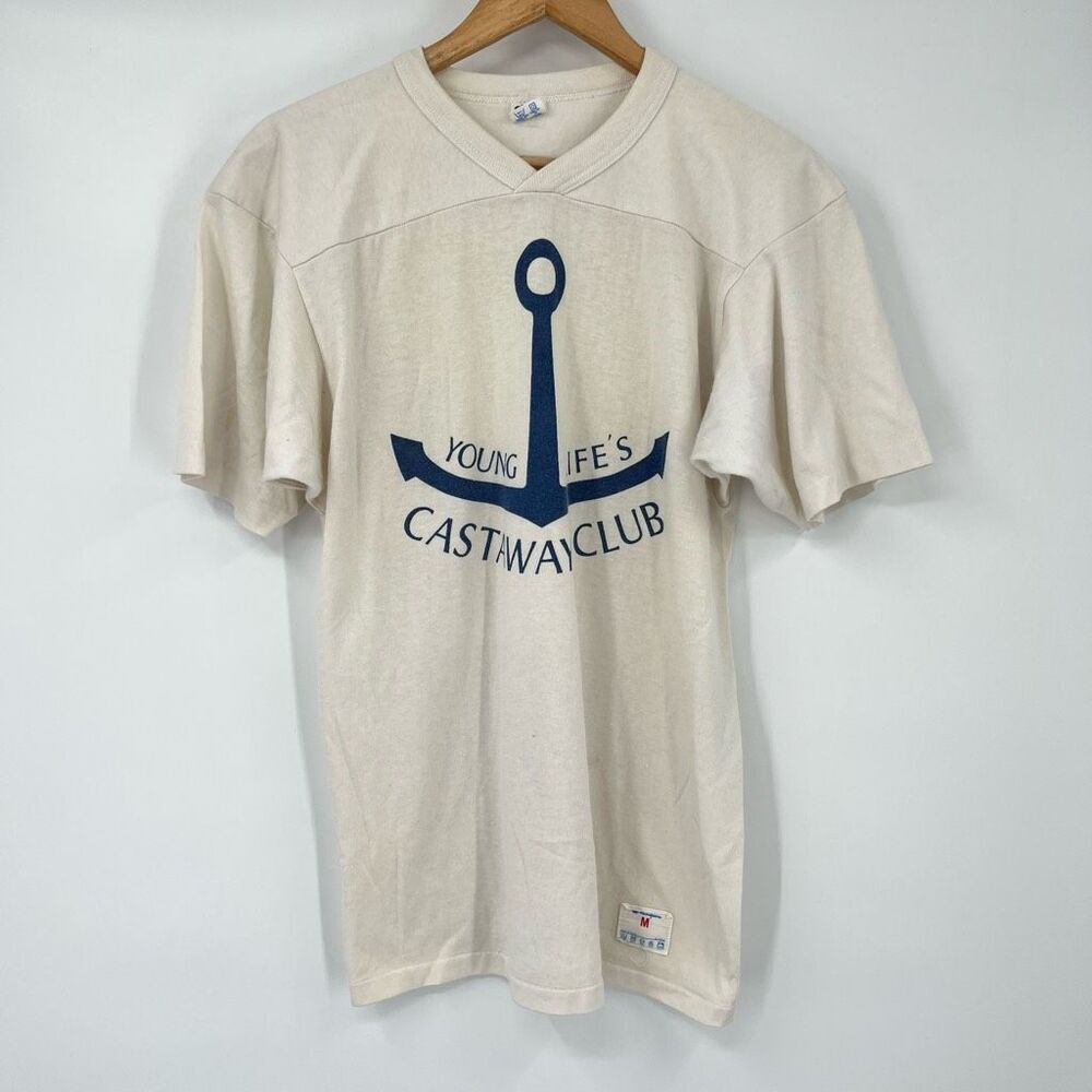 VINTAGE Champion 1970’s T-Shirt T Mens Medium M Cast Away Club Nautical Sailor